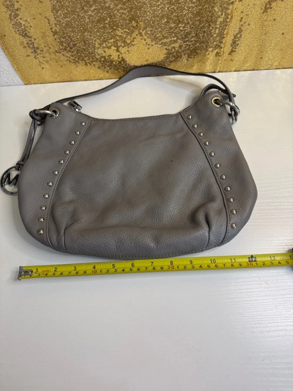 Michael Kors Small Middleton Leather Studded hobo in Gray